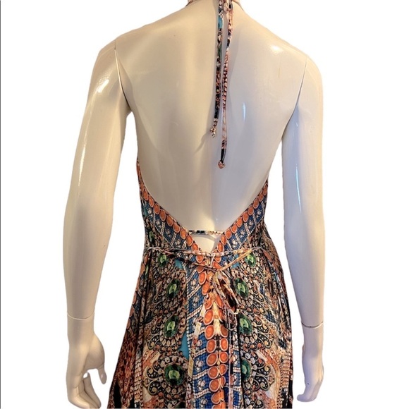 VENUS • Colorful Hi-Low Backless Multicolor Neck Tie V-Neck Dress - Picture 7 of 12